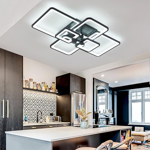 SITAFU Moderne LED Deckenleuchte Dimmbare, Schwarz - Acryl 6 Quadratischer Rahmen mit Fernbedienung, Deckenleuchte für Wohnzimmer, Küche, Schlafzimmer von SITAFU