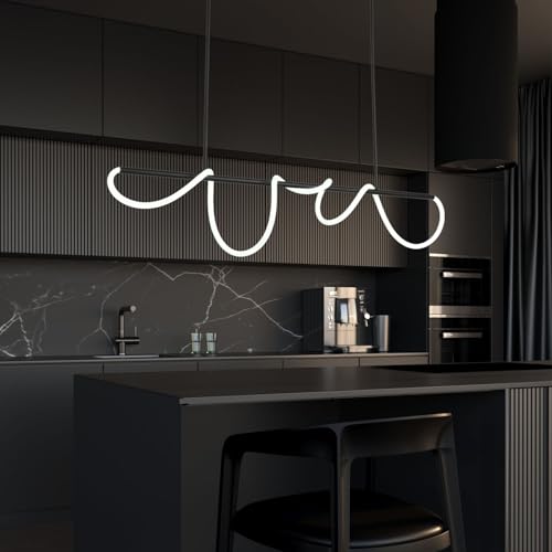 SITAFU Moderne Lineare Pendelleuchte, Schwarze, Höhenverstellbare LED Hängeleuchte mit DIY Lichtleiste aus Weichem Silikon für Esszimmer, Küche und Wohnzimmer von SITAFU