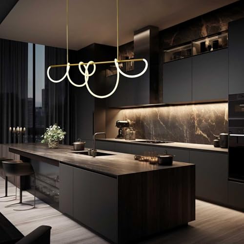 SITAFU Moderne Lineare Pendelleuchte in Gold, Höhenverstellbare LED Hängeleuchte mit DIY Lichtleiste aus Weichem Silikon für Esszimmer, Küche und Wohnzimmer von SITAFU