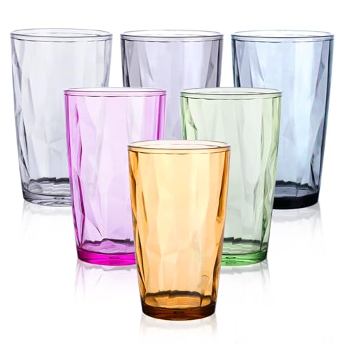 SITAKE 6 Stück Plastik Wassergläser Set, 480ml Camping Gläser, Kunststoffgläser, Unzerbrechliche Drinking Glass, Stapelbar Camping Gläser für Picknicks, Partys, Restaurant von SITAKE