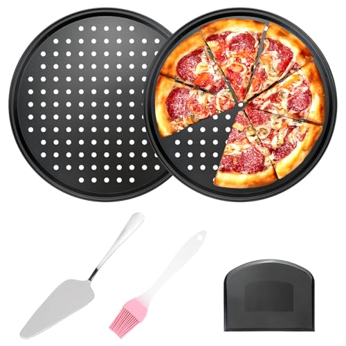 SITAKEGS Pizzablech 2er Set, Edelstahl Antihaft-Pizzablech mit Löchern Backofen runde Pizzapfanne mit Ölpinsel Spachtel, gelochtes Backblech für Backofen Grillen Kochen Backen Braten Pizza SITAKEGS Pizzablech 2er Set, Edelstahl Antihaft-Pizzablech mit Löchern Backofen runde Pizzapfanne mit Ölpinsel Spachtel, gelochtes Backblech für Backofen Grillen Kochen Backen Braten Pizza von SITAKEGS
