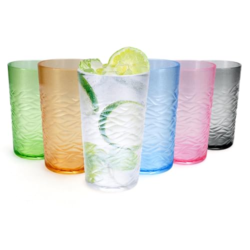SITAKEGS Plastikbecher, 6 Pack 500 ml/11,6 oz Trinkgläser Acryl Mehrwegbecher, Stapelbare Tragbare Cocktailgläser Mehrfarbiges Glas für Partys zu Hause den täglichen Gebrauch Partys Picknicks (500ML) von SITAKEGS