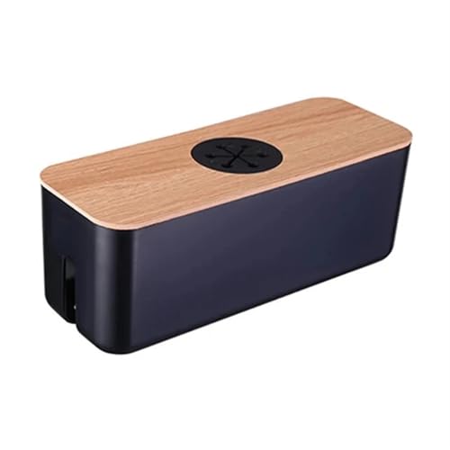 Kabelaufbewahrungsbox aus Holz, Aufbewahrungskoffer for Stromleitungen, staubdicht, Organizer for Ladegeräte, Steckdosen, Kabelhülle, Home Cable Winder Kabelmanagementbox(Style 1-Black) von SITBXO