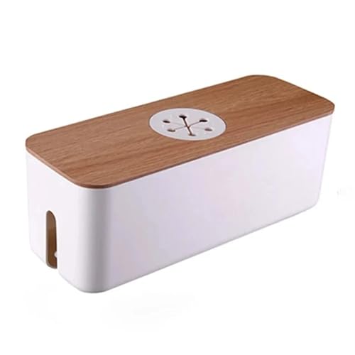 Kabelaufbewahrungsbox aus Holz, Aufbewahrungskoffer for Stromleitungen, staubdicht, Organizer for Ladegeräte, Steckdosen, Kabelhülle, Home Cable Winder Kabelmanagementbox(Style 1-White) von SITBXO