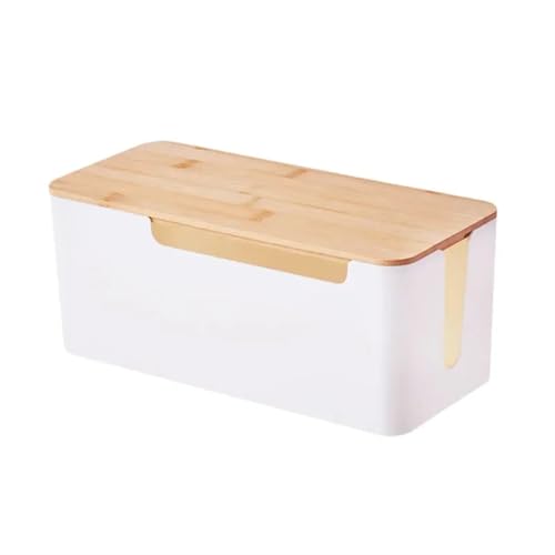 Kabelaufbewahrungsbox aus Holz fürs Büro, Stromleitungsmanagement, Organizer, Ladegerät, Buchse, Netzwerkleitung, Aufbewahrungsbehälter, Schreibtischaufbewahrung Kabelmanagementbox(White large) von SITBXO
