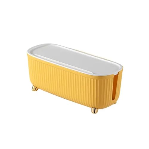 Kabelaufbewahrungsbox mit Deckel, platzsparend, gestreift, staubdicht, Kabelmanagementbox, große Steckdosenleiste, Organizer-Box Kabelmanagementbox(Yellow) von SITBXO