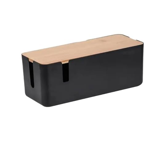 Kabelmanagementbox mit Bambusdeckel, Kabelaufbewahrungsbox, Steckdosenleiste unter dem Schreibtisch verstecken, wiederverwendbare Computerkabelbinder for das Home-Office Kabelmanagementbox(Black) von SITBXO