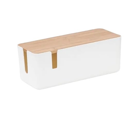 Kabelmanagementbox mit Bambusdeckel, Kabelaufbewahrungsbox, Steckdosenleiste unter dem Schreibtisch verstecken, wiederverwendbare Computerkabelbinder for das Home-Office Kabelmanagementbox(White) von SITBXO