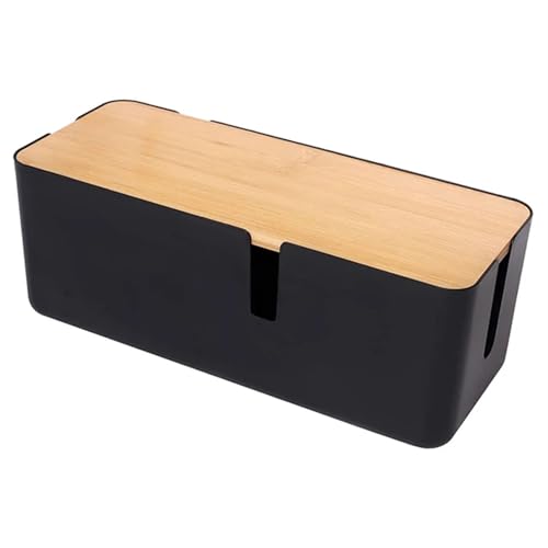 Kabelmanagementbox mit Bambusdeckel, kleine Kabel-Organizer-Box for Verlängerungskabel, Power Stripe, Überspannungsschutz Kabelmanagementbox(Black) von SITBXO