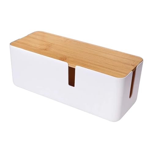 Kabelmanagementbox mit Bambusdeckel, kleine Kabel-Organizer-Box for Verlängerungskabel, Power Stripe, Überspannungsschutz Kabelmanagementbox(White) von SITBXO