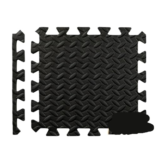 Puzzle Übungsmatte 12pcs ineinander greifende Schaum-Turnmatten Eva Foam Bodenfliesen for Turnhallen-Ausrüstung Suelo Gimnasio(Black) von SITBXO