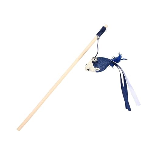 SITBXO Interaktiver Katzen-Teaser-Stick aus Federplüsch mit Glöckchen, Holzmaus und Fisch-Design Katzenspielzeug(4) von SITBXO