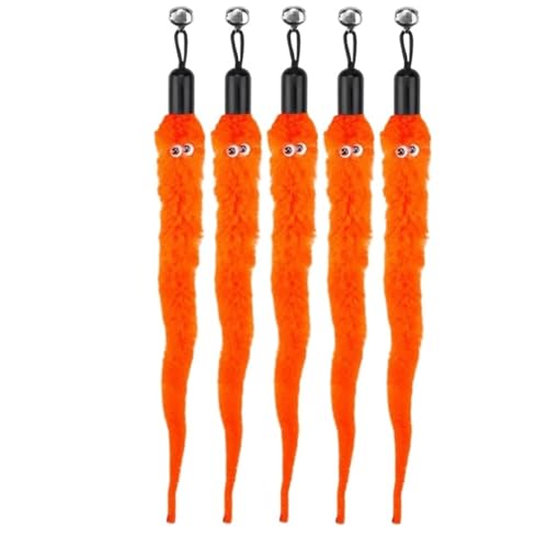 SITBXO Katzenspielzeug-Zubehör, Wurm-Ersatzköpfe, lustiger Plüschstab for interaktives Haustierspiel Katzenspielzeug(5Pcs Orange) von SITBXO