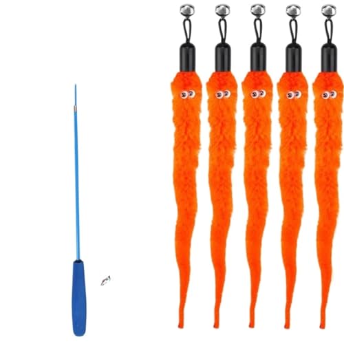 SITBXO Katzenspielzeug-Zubehör, Wurm-Ersatzköpfe, lustiger Plüschstab for interaktives Haustierspiel Katzenspielzeug(6Pcs Orange) von SITBXO