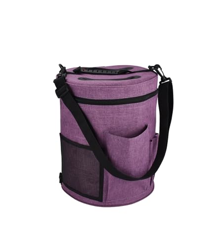 SITBXO Strickwerkzeuge Tasche aufbewahren Garn-Aufbewahrungstasche, 600D Oxford-Stoff, runder Strickwerkzeug-Organizer mit Mehreren Taschen for Wolle, Garn, Häkelnadeln, Nadeln, Handtasche(Purple) von SITBXO