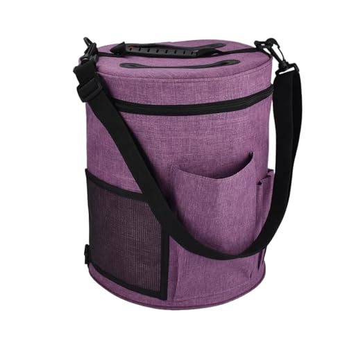 SITBXO Strickwerkzeuge Tasche aufbewahren Garn-Aufbewahrungstasche, runder Strickwerkzeug-Organizer mit Mehreren Taschen for Wolle, Garn, Häkelnadeln, Nadeln, Handtasche(Purple) von SITBXO