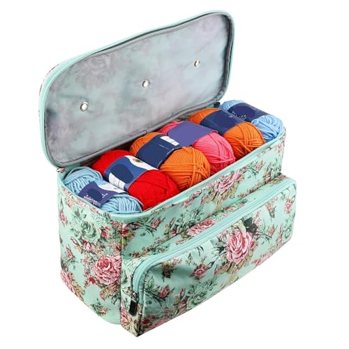 SITBXO Strickwerkzeuge Tasche aufbewahren Stricktasche, Garn-Aufbewahrungstasche, mit Stricknadeln, Häkelnadeln, Nähzubehör, Tasche, DIY-Handwerks-Aufbewahrungskorb(Green) von SITBXO