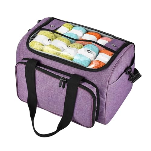 SITBXO Strickwerkzeuge Tasche aufbewahren Stricktasche, Garntasche, Organizer mit Innenteiler for Wolle, Häkelnadeln, Stricknadeln, Nähset, DIY-Aufbewahrungstasche(Purple) von SITBXO