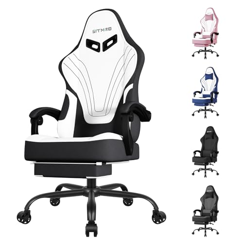 Gaming Stuhl, Ergonomischer Computer Stuhl mit Fußstütze, 360° Drehbarer Task Stühle mit Kopfstütze und Lendenwirbelstütze, Höhenverstellbarer PC Stuhl Für Büro und Home-Weiß von SITMOD