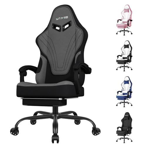 SITMOD Gaming Stuhl, Ergonomischer Computer Stuhl mit Fußstütze, Höhenverstellbarer, 360° Drehbarer mit Kopfstütze und Lendenwirbelstütze Büro und Home Maximales Gewicht 180kg-Grau von SITMOD