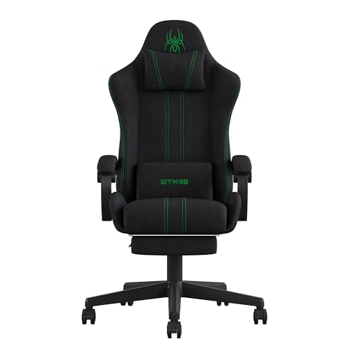 Gaming Stuhl Stoff mit Fußstütze Kopfstütze, Ergonomischer Bürostuhl Gaming Sessel, Federsitzkissen, Groß und Hoch 360° Drehbarer Höhenverstellbarer Schreibtischstuhl, Schwarz von SITMOD