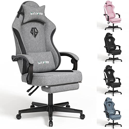 SITMOD Gaming-Stuhl mit Fußstütze-Computer Ergonomischer Videospiel-Stuhl-Rückenlehne und Sitzhöhenverstellbarer drehbarer Arbeitsstuhl für Erwachsene mit Lordosenstütze (grau)-Stoff von SITMOD