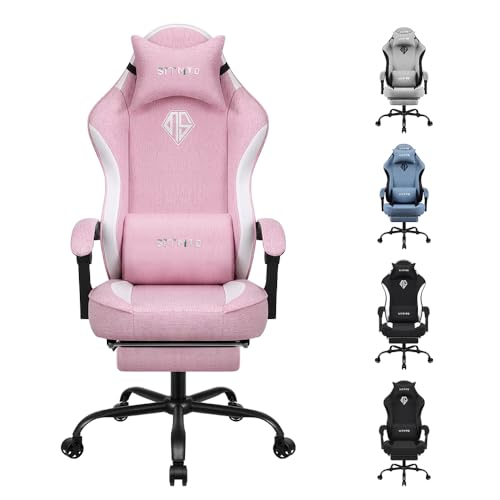 Stoff Gaming-Stuhl für Erwachsene, PC Computersessel mit Fußstütze, ergonomischer Videospielstuhl, Rückenlehne und Sitzhöhe verstellbar, Drehstuhl für Erwachsene mit Lendenwirbelstütze, bis zu 150 kg von SITMOD