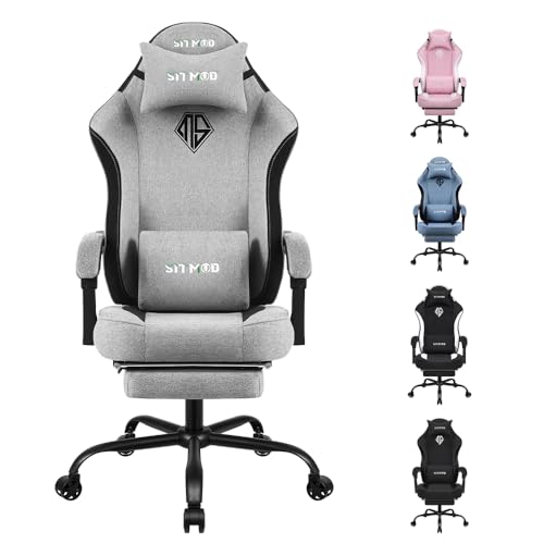 Stoff Gaming-Stuhl für Erwachsene, PC Computersessel mit Fußstütze, ergonomischer Videospielstuhl, Rückenlehne und Sitzhöhe verstellbar, Drehstuhl für Erwachsene mit Lendenwirbelstütze, bis zu 150 kg von SITMOD