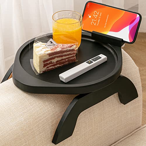 Bambus Sofa Armablage Tisch mit drehbarer mobiler Halterung stabile Couch Armlehne Tablett Clip On Sofa Tablett Tisch für breite Sofas faltbarer Coucharm Clip Tisch zum Essen und Trinken (Schwarz30) von SITREMEN