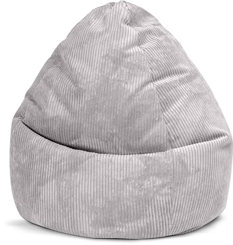 Sitting Point by Magma BeanBag Shara XXL Sitzsack aus Flauschcord - 80x130cm, Hülle waschbar, grau, Oeko-TEX®-Zertifiziert von SITTING POINT only by MAGMA