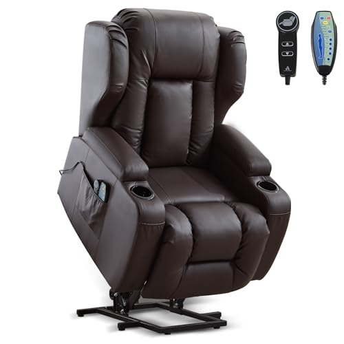SITURAY Elektrisch Verstellbar Relaxsessel Fernsehsessel mit Liegefunktion Aufstehhilfe, Kunstleder Aufstehsessel Seniorensessel mit Massage Heizung, TV Sessel Kinosessel mit USB bis 150 kg (Braun) von SITURAY