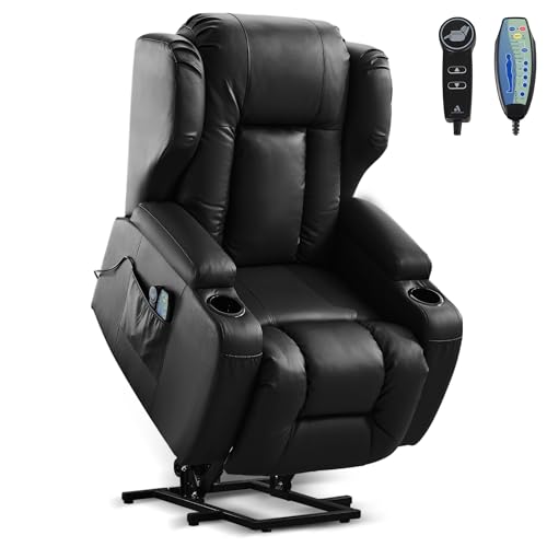 SITURAY Elektrisch Verstellbar Relaxsessel Fernsehsessel mit Liegefunktion Aufstehhilfe, Kunstleder Aufstehsessel Seniorensessel mit Massage Heizung, TV Sessel Kinosessel mit USB bis 150 kg (Schwarz) von SITURAY