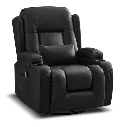 SITURAY Manuell Verstellbar Relaxsessel Fernsehsessel Massagesessel mit Liegefunktion Wippfunktion, 360° Drehbar TV Sessel mit Heizung, Kunstleder Kinosessel bis 150 kg für Wohnzimmer (1, Schwarz) von SITURAY