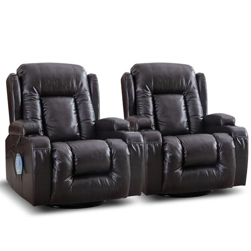 SITURAY Manuell Verstellbar Relaxsessel Fernsehsessel Massagesessel mit Liegefunktion Wippfunktion, 360° Drehbar TV Sessel mit Heizung, Kunstleder Kinosessel bis 150 kg für Wohnzimmer (2, Braun) von SITURAY
