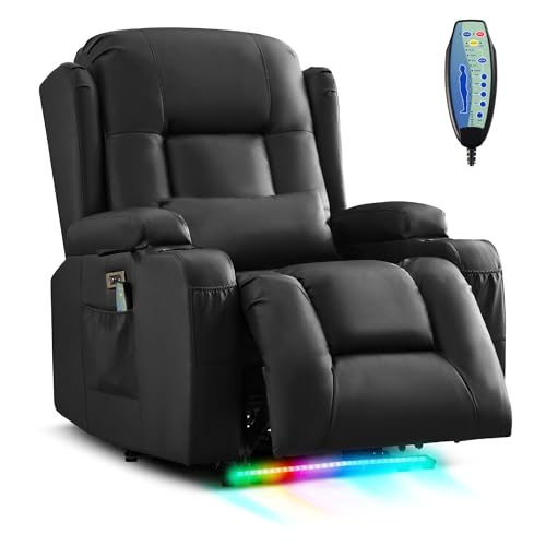SITURAY Relaxsessel Fernsehsessel Elektrisch Verstellbar Massagesessel mit Liegefunktion Fußteil, Kunstleder TV Sessel mit Wärmefunktion, Kinosessel mit LED/USB für Wohnzimmer, bis 150 kg (1, Schwarz) von SITURAY