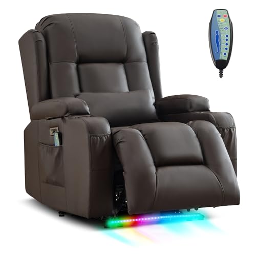 SITURAY Relaxsessel Fernsehsessel Elektrisch Verstellbar Massagesessel mit Liegefunktion Fußteil, Kunstleder TV Sessel mit Wärmefunktion, Kinosessel mit LED/USB für Wohnzimmer, bis 150 kg (1, Braun) von SITURAY