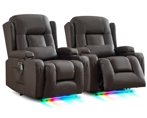 SITURAY Relaxsessel Fernsehsessel Elektrisch Verstellbar Massagesessel mit Liegefunktion Fußteil, Kunstleder TV Sessel mit Wärmefunktion, Kinosessel mit LED/USB für Wohnzimmer, bis 150 kg (2, Braun) von SITURAY