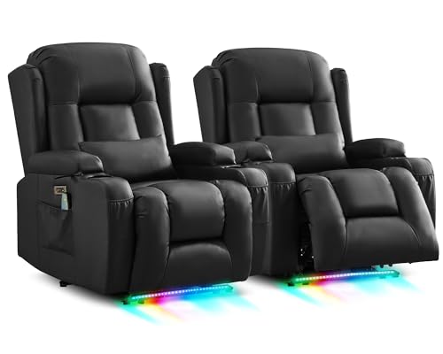 SITURAY Relaxsessel Fernsehsessel Elektrisch Verstellbar Massagesessel mit Liegefunktion Fußteil, Kunstleder TV Sessel mit Wärmefunktion, Kinosessel mit LED/USB für Wohnzimmer, bis 150 kg (2, Schwarz) von SITURAY