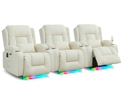 SITURAY Relaxsessel Fernsehsessel Elektrisch Verstellbar Massagesessel mit Liegefunktion Fußteil, Kunstleder TV Sessel mit Wärmefunktion, Kinosessel mit LED/USB für Wohnzimmer, bis 150 kg (3, Beige) von SITURAY