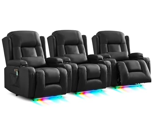 SITURAY Relaxsessel Fernsehsessel Elektrisch Verstellbar Massagesessel mit Liegefunktion Fußteil, Kunstleder TV Sessel mit Wärmefunktion, Kinosessel mit LED/USB für Wohnzimmer, bis 150 kg (3, Schwarz) von SITURAY