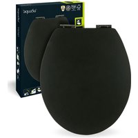 'aquaSu® WC-Sitz mit Absenkautomatik, Schwarz, Soft-Touch Toilettensitz mit Holzkern, Fast-Fix Befestigung, Standard O Form universal, von SITZPLATZ
