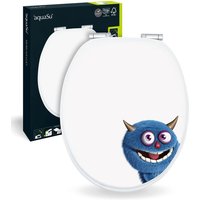 'aquaSu® WC-Sitz mit Absenkautomatik, lustiges Dekor Monster Ecky, Toilettensitz mit Holzkern & Fast Fix Schnellbefestigung, universale O Form, von SITZPLATZ