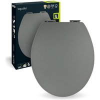 'aquaSu® WC-Sitz mit Absenkautomatik in grau Stabiler Holzkern Toilettendeckel Soft-Touch Toilettensitz Metallscharnier Universale O-Form Ovaler von SITZPLATZ