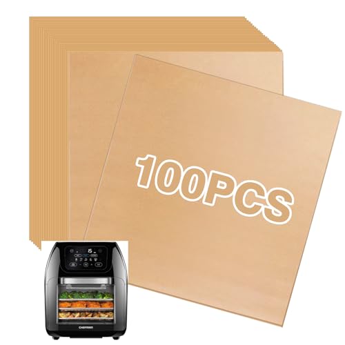 Einweg-Luftfritteusen-Einlagen, kompatibel mit Chef 10 Qt, multifunktionales digitales Luftfritteusen-Zubehör, ungebleichtes Pergamentpapier, 100 Stück, quadratisches Antihaft-Backpapier von SIUDANGKA