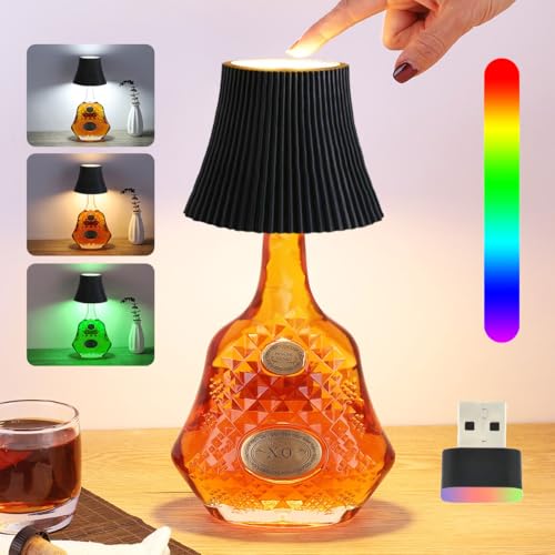 Flaschenlampe Aufsatz LED Aufladbar Lampenschirm Flasche Lampenaufsatz Auf Akku Lampen Bottle Lamp Lumelia Kabellos Tischlampe Wine Shade Light + USB Beleuchtung Auto, Touch Control Dimmbar (Schwarz) von SIUHEN