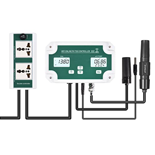SIUKE Water Quality Detector,WiFi-Online-pH-TDS-Controller Professioneller 3-in-1-pH/TDS/TEMP-Wasserqualitätsdetektor pH-Controller mit Relaisstecker Austauschbare Elektrode BNC-Sonde Wasserqualität von SIUKE
