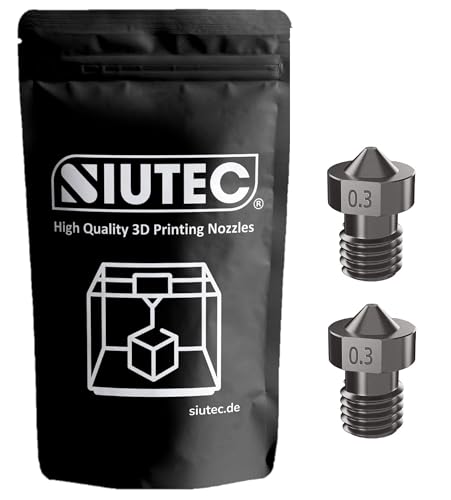 SIUTEC® Premium V5 / V6 Gehärteter Stahl/Hardened Steel, Düse/Nozzle, 0.3mm, 2er Pack, Kompatibel mit i3, i3 Mega S, Chiron, 4MAX, Vyper, Kobra, Kobra Max, E3D V5 / V6 Hotend- für 1.75mm Filament von SIUTEC