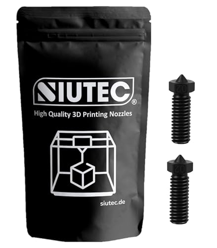 SIUTEC® Premium Volcano Düse Nozzle 0.2 mm Gehärteter Stahl/hardened steel – 2 Stück für 1,75 mm Filament | Sidewinder X1/X2, Genius Pro, Vyper, Kobra Max, Super Racer, V400, Little Monster von SIUTEC