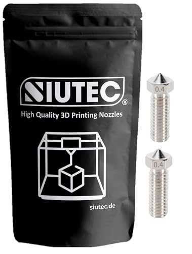 SIUTEC® Premium Volcano Düse Nozzle 0.4 mm Edelstahl/Stainless Steel – 2 Stück für 1,75 mm Filament | Sidewinder X1/X2, Genius Pro, Vyper, Kobra Max, Super Racer, V400, Little Monster von SIUTEC