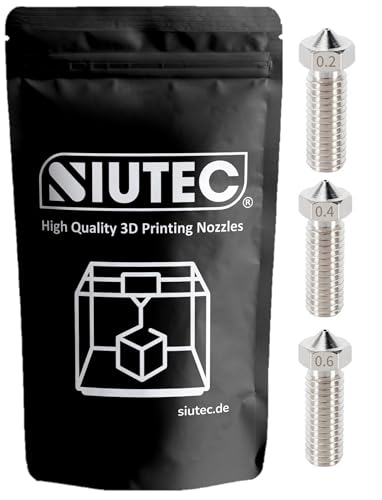 SIUTEC® Premium Volcano Edelstahl/Stainless Steel, Düse/Nozzle als SET, 3-Nozzles: 0.2/0.4/0.6mm, für Volcano Hotends, Sidewinder X1/X2, Kobra Max, Super Racer, V400 uvm. - 1.75mm Filament von SIUTEC